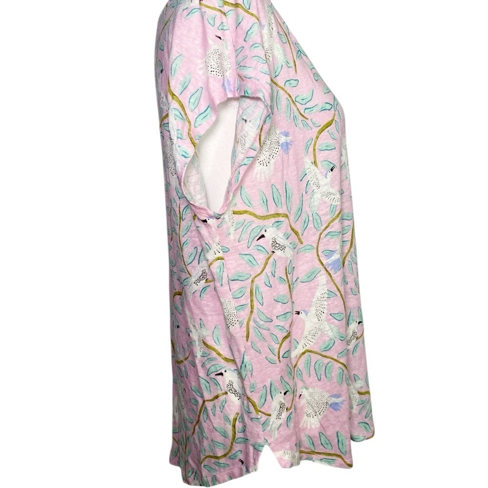 Cynthia Rowley 100% Linen Pink Tropical Birds Top Blouse - Picture 3 of 12